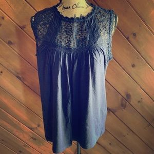 Sleeveless High Neck Top with Mesh Lace Detail